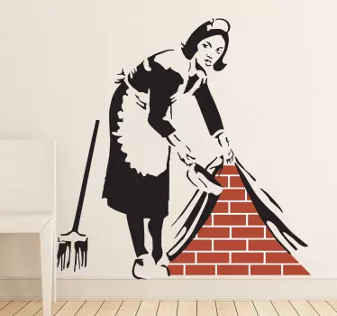 Sticker mural salon Banksy balai - TenStickers