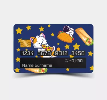 Sticker carte bancaire chat joyeux en détente - TenStickers