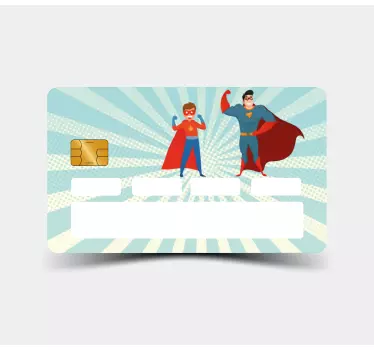 Sticker Carte Bancaire design rétro super-héros homme et garçon - TenStickers