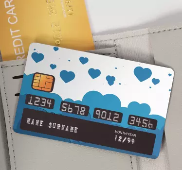 Sticker carte bancaire motif cœurs nuageux - TenStickers