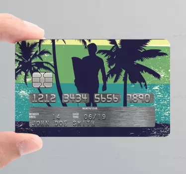 Sticker carte bancaire silhouette de surfer - TenStickers