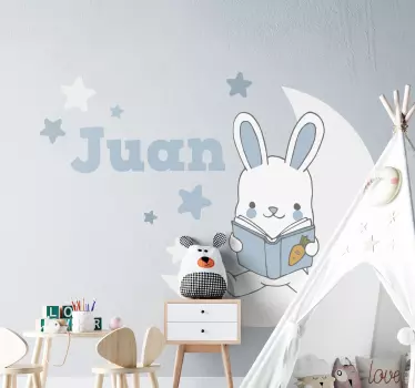 Sticker chambre enfant lapin lisant un livre - TenStickers