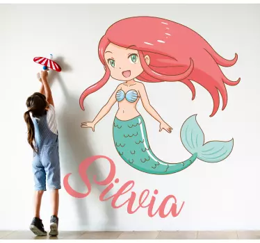 Sticker chambre enfant personnalisation sirène - TenStickers