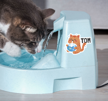 Autocollant chat gamelle d'eau avec nom - TenStickers