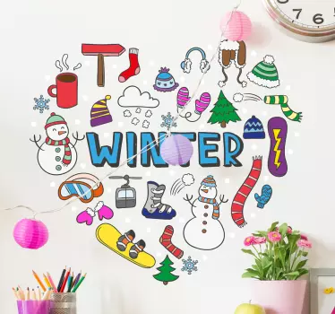 Sticker cœur hiver multicolore - TenStickers