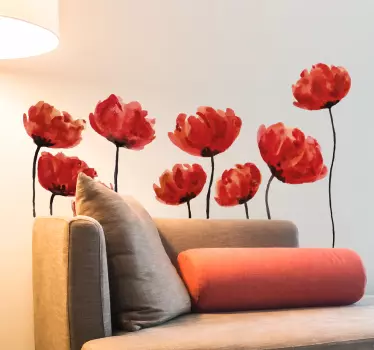 Sticker mural salon coquelicot aquarelle - TenStickers
