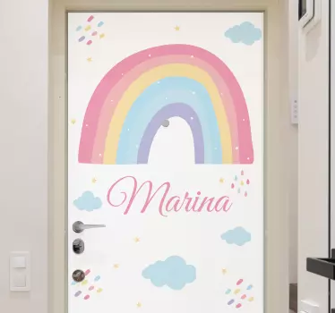 Sticker de Porte Arc-en-ciel et nuage mignons au pastel - TenStickers