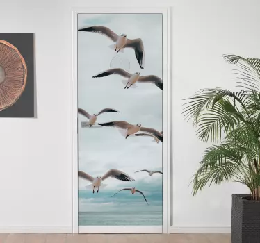 Sticker de Porte Bord de mer et mouettes - TenStickers