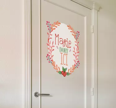 Sticker porte prénom personnalisé "dort ici" - TenStickers