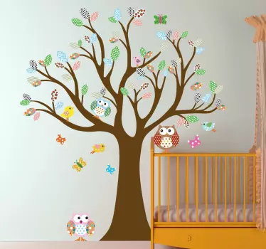 Sticker chambre enfant -  Arbre avec hiboux - TenStickers
