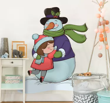 Sticker enfant bonhomme de neige fille câlin - TenStickers