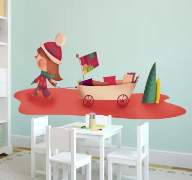Sticker enfant chariot chemin - TenStickers