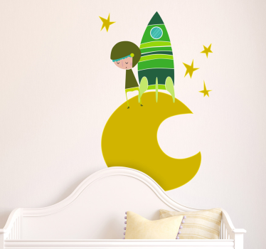 Sticker enfant cosmonaute lune vert - TenStickers