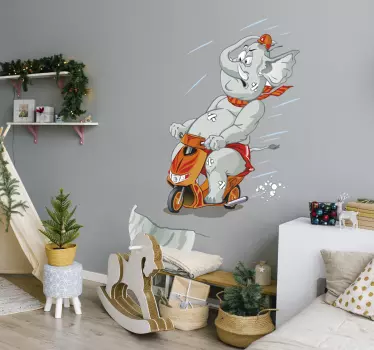 Sticker enfant éléphant sur moto - TenStickers