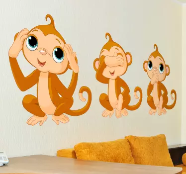 Sticker enfant trois singes - TenStickers