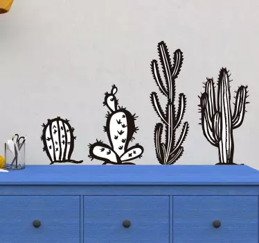 Sticker Plante Cactus Noir et Blanc - TenStickers