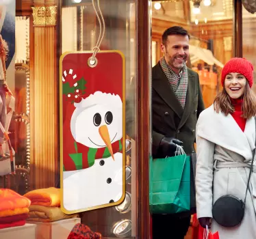 Sticker vitrine Noël étiquette bonhomme de neige - TenStickers