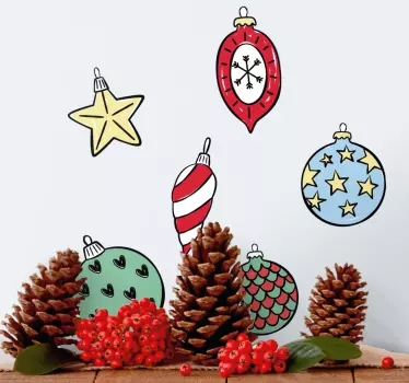 Sticker noël décorations colorées de fête - TenStickers