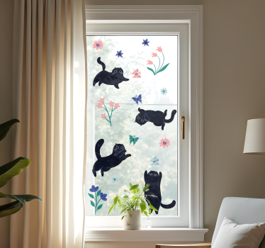 Sticker fenêtre chats attrapant des papillons - TenStickers