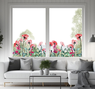Sticker fenêtre coquelicots en fleurs - TenStickers