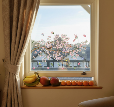 Sticker fenêtre fleurs de cerisier avec oiseaux - TenStickers