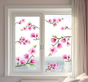 Sticker fenêtre fleurs de magnolia colorées - TenStickers