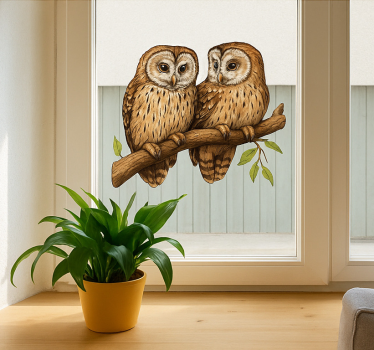 Sticker fenêtre hiboux perchés en forêt - TenStickers