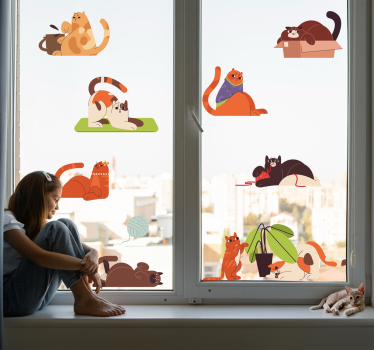 Sticker fenêtre jouer aux chats - TenStickers