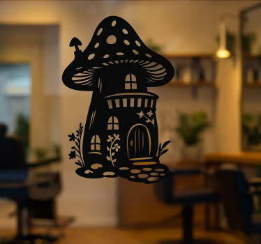 Sticker fenêtre maison champignon féerique - TenStickers