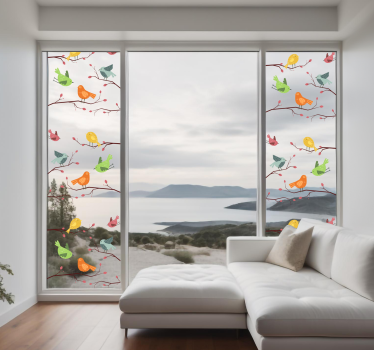 Sticker fenêtre oiseaux sur branche rose - TenStickers