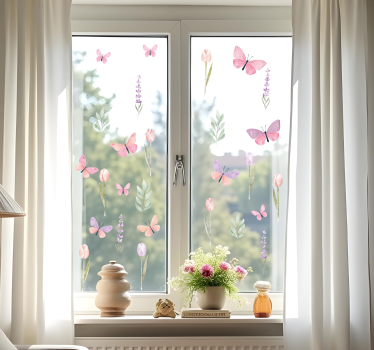 Sticker fenêtre papillons et tulipes - TenStickers