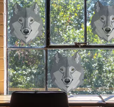 Sticker fenêtre tête de loup géométrique - TenStickers