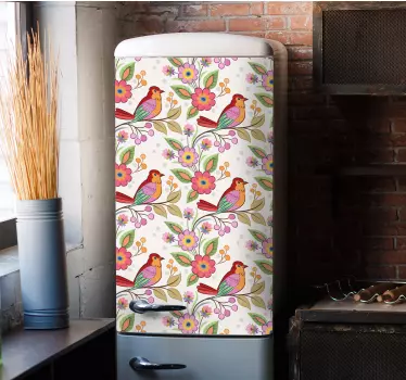 Sticker frigo oiseaux floraux colorés - TenStickers