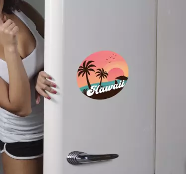 Sticker frigo scène de coucher de soleil à hawaii - TenStickers