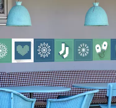 Sticker frise hiver vert et bleu - TenStickers