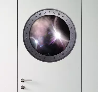 Sticker porte trompe l'œil hublot espace - TenStickers