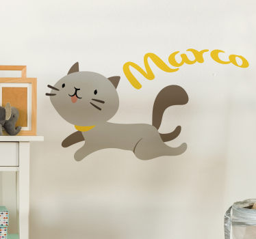 Sticker Chambre Chat avec Prénom Personnalisable - TenStickers