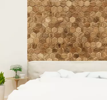 Sticker tête de lit hexagones effet bois - TenStickers