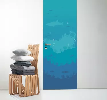 Sticker Porte Chambre Ado Fond Marin 3D - TenStickers