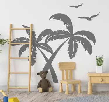 Sticker muraux salon silhouettes palmiers et oiseaux - TenStickers