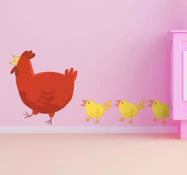 Sticker oiseau maman poule et poussins - TenStickers