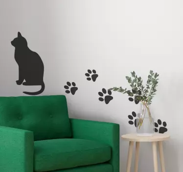 Sticker Mural Animal de Compagnie Chat et sa trace - TenStickers