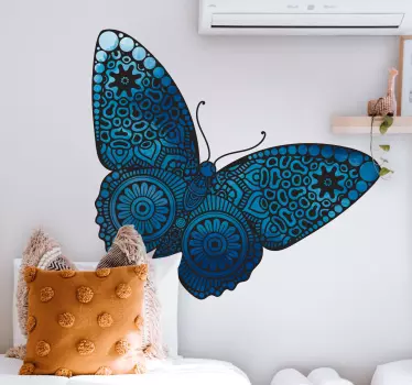 Sticker Mural Animal Papillon décoratif mandala bleu - TenStickers