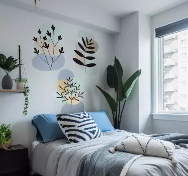 Sticker mural chambre plantes abstraites et cercles colorés - TenStickers