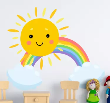 Sticker chambre enfant soleil arc en ciel et nuages - TenStickers