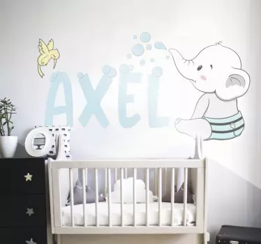 Sticker mural Éléphant avec nom personnalisable - TenStickers