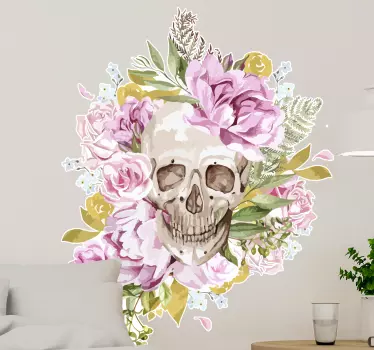 Sticker Mural Fleur Pivoine entourant un crâne - TenStickers