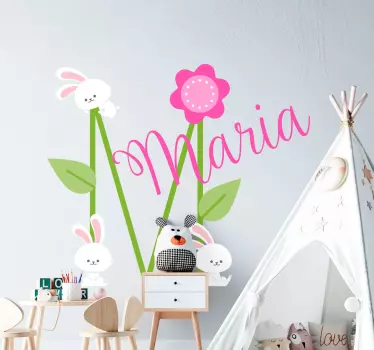 Sticker Mural Illustration Nom personnalisé avec des lapins - TenStickers