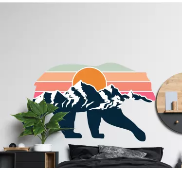 Sticker mural nature Ours marchant avec des montagnes - TenStickers