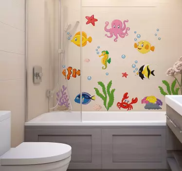 Sticker salle de bain poissons de dessin animé - TenStickers